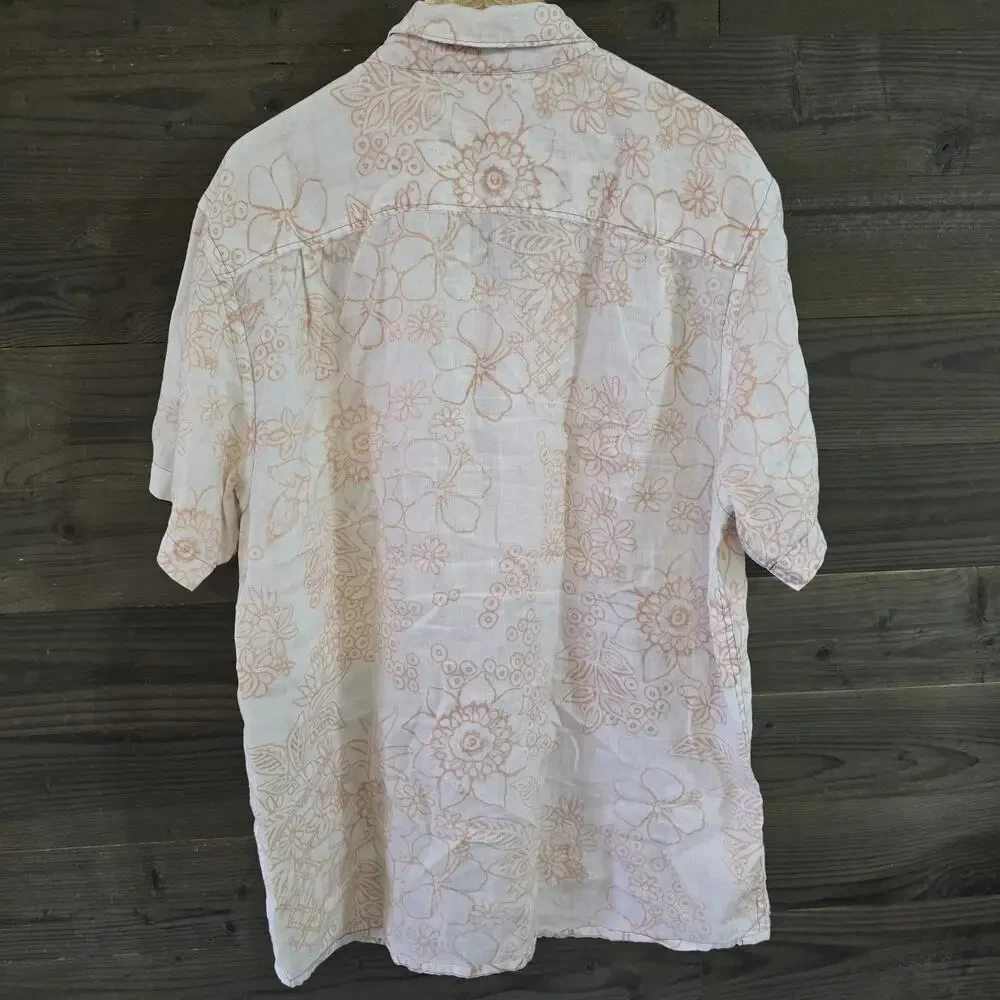 Toes On The Nose Shirt Mens XXLarge Beige Hawaiian Tropical Floral Beach Camp